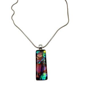 Dichroic Cosmic Stardust Glass Sterling Silver Pendant Necklace Signed RG